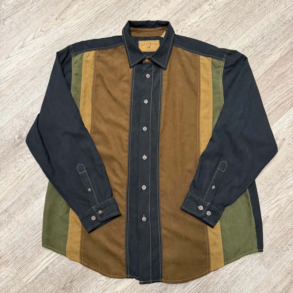 North River Outfitters Mens XL Button Down Shirt Bison Colorblock Faux Suede